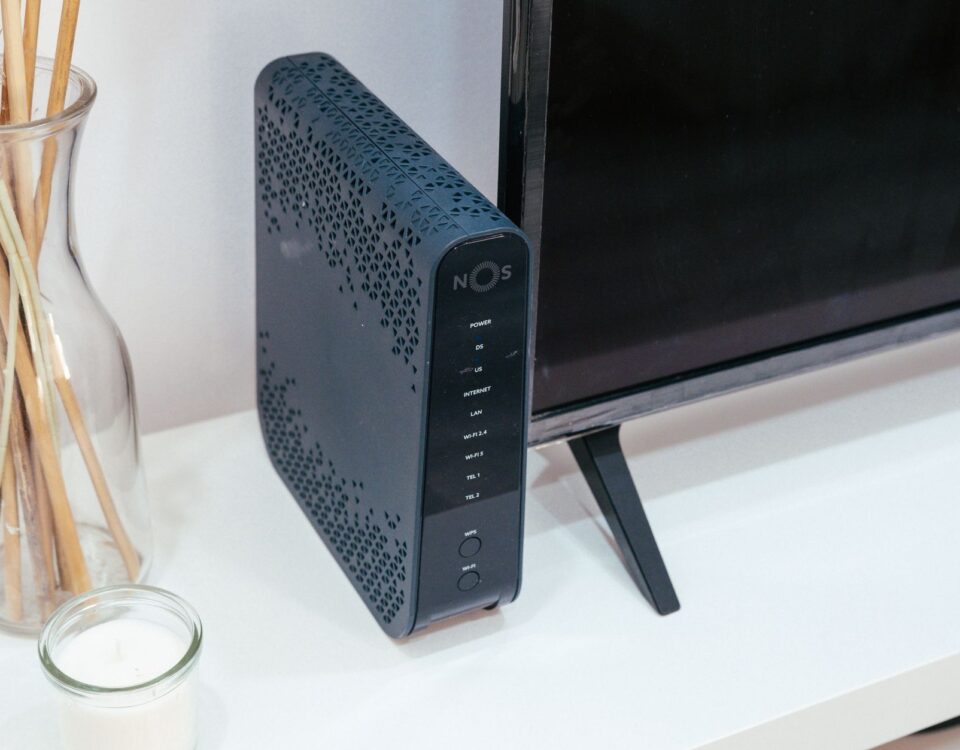 Small business router and network switch on an office desk