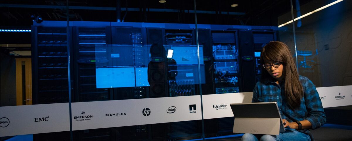Authentication log terminal screen showing failed login attempts in server room