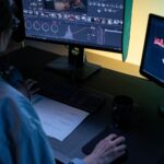 Security analyst examining video authentication data across multiple monitors