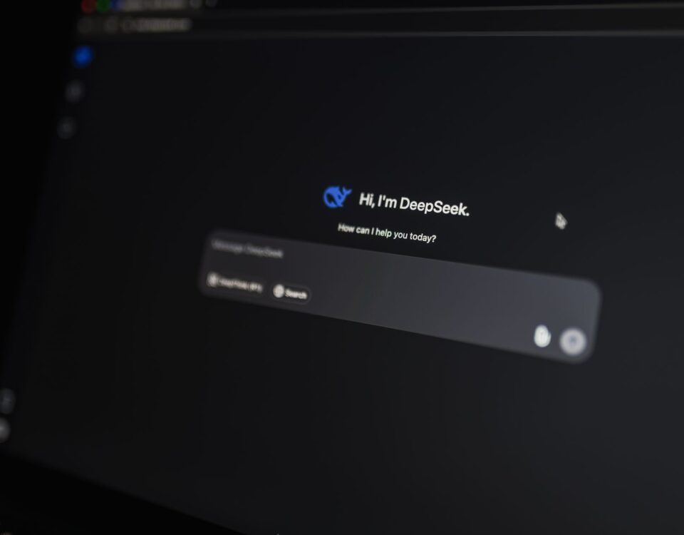 Laptop displaying AI tool call logs connected to enterprise server racks
