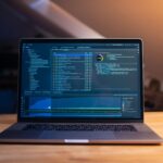 Developer laptop terminal showing package manager dependency resolution output warnings