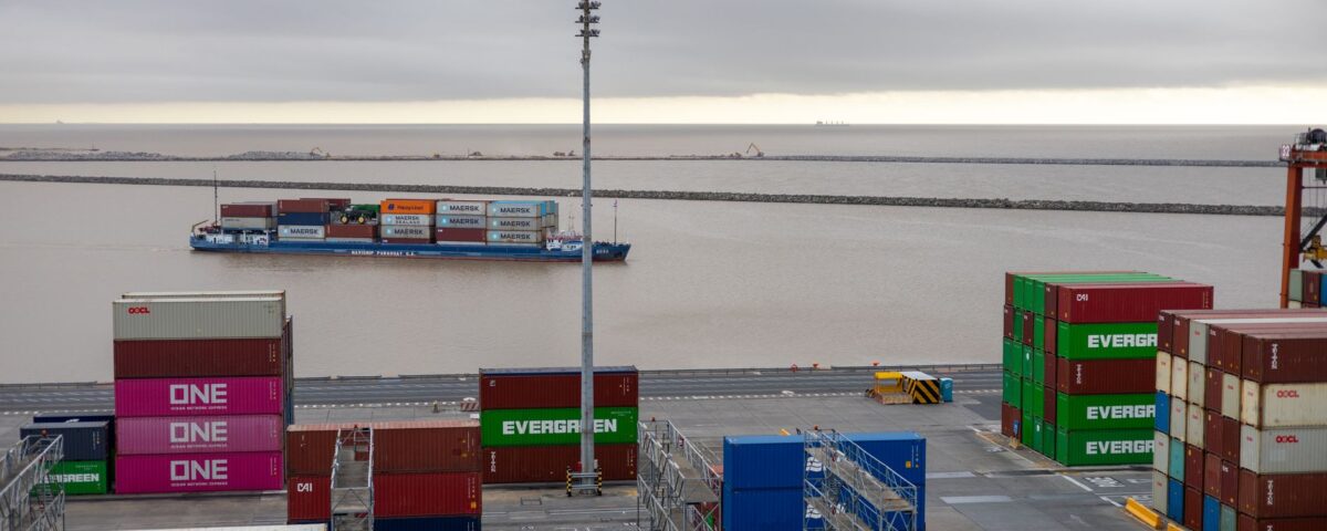 Hardened shipping container with padlock representing secured Docker container image